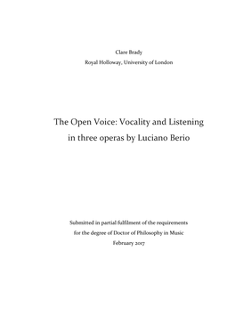 Vocality and Listening in Three Operas by Luciano Berio