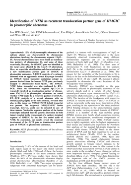 Identification of NFIB As Recurrent Translocation Partner Gene of HMGIC in Pleomorphic Adenomas