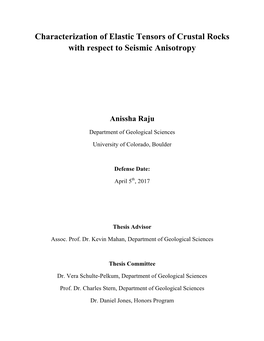 Characterization of Elastic Tensors of Crustal Rocks with Respect to Seismic Anisotropy