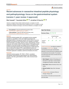 Recent Advances in Vasoactive Intestinal Peptide Physiology And