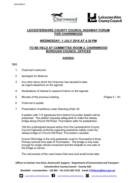 Leicestershire County Council Highway Forum for Charnwood