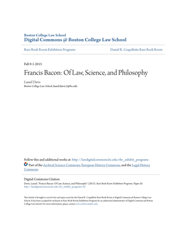 Francis Bacon: of Law, Science, and Philosophy Laurel Davis Boston College Law School, Laurel.Davis.2@Bc.Edu