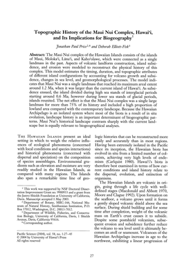 Topographic History of the Maui Nui Complex, Hawai'i, and Its Implications for Biogeography1