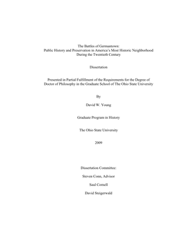 The Battles of Germantown: Public History and Preservation in America’S Most Historic Neighborhood During the Twentieth Century