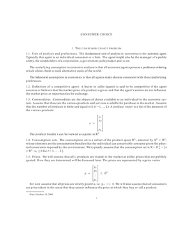 CONSUMER CHOICE 1.1. Unit of Analysis and Preferences. The