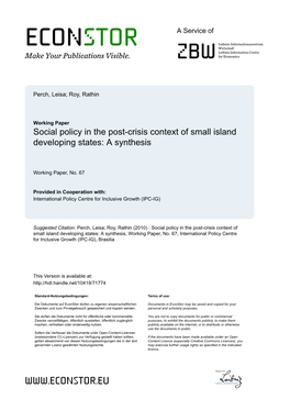 Social Policy in the Post-Crisis Context of Small Island Developing States: a Synthesis