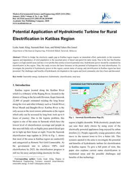 Potential Application of Hydrokinetic Turbine for Rural Electrification in Katibas Region