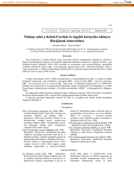 Néhány Adat a Keleti-Cserhát És Tágabb Környéke Edényes Flórájának Ismeretéhez