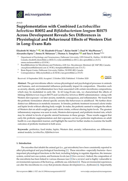 Supplementation with Combined Lactobacillus Helveticus R0052 And