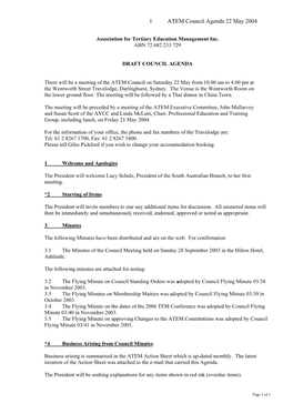 1 ATEM Council Agenda 22 May 2004