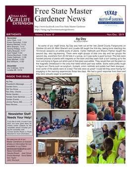 Free State Master Gardener News State Master Gardener BIRTHDAYS: Volume 5, Issue 10