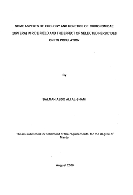 Some Aspects of Ecology and Genetics of Chironomidae (Diptera) in Rice Field and the Effect of Selected Herbicides on Its Population