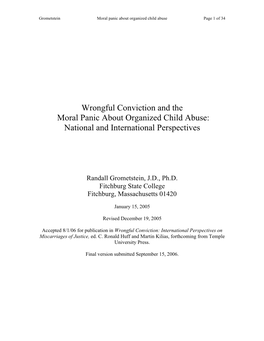 Wrongful Conviction and the Moral Panic About Organized Child Abuse: National and International Perspectives