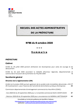 Recueil N° 86 Du 8 Octobre 2020