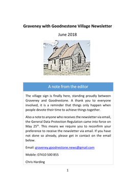 Graveney with Goodnestone Village Newsletter June 2018 a Note From