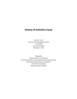 The History of Valentine Camp by Mary Farrell