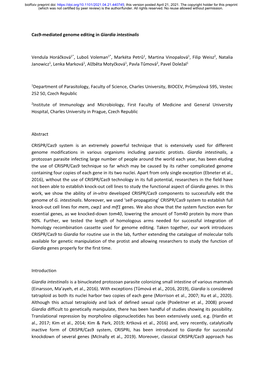 Cas9-Mediated Genome Editing in Giardia Intestinalis