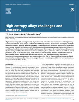 High-Entropy Alloy: Challenges and Prospects