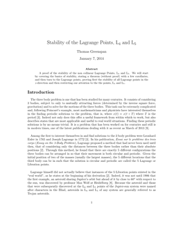 Stability of the Lagrange Points, L4 and L5