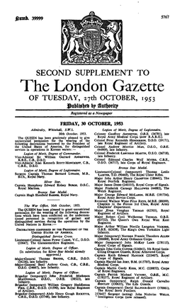 The London Gazette of TUESDAY, 27Th OCTOBER, 1953 B? Sut&Wit? Registered As a Newspaper