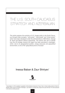 The U.S. South Caucasus Strategy and Azerbaijan