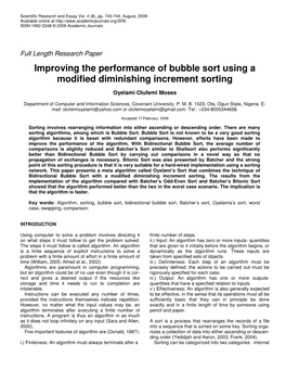 Improving the Performance of Bubble Sort Using a Modified Diminishing Increment Sorting
