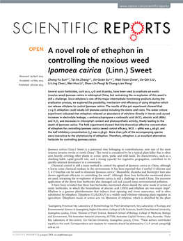 A Novel Role of Ethephon in Controlling the Noxious Weed Ipomoea Cairica