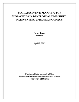 Collaborative Planning for Megacities in Developing Countries: Reinventing Urban Democracy