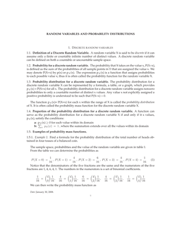 Random Variables and Probability Distributions 1.1