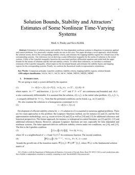 Solution Bounds, Stability and Attractors' Estimates of Some Nonlinear Time-Varying Systems