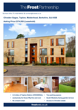 Cliveden Gages, Taplow, Maidenhead, Berkshire, SL6 0GB Asking Price £374,950 (Leasehold)