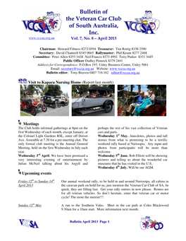 Bulletin of the Veteran Car Club of South Australia, Inc