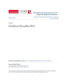 October to December, 2015 Organized Crime in Canada: a Quarterly Summary
