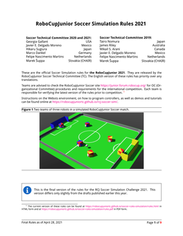 Robocupjunior 2021 Soccer Simulation Rules – Final