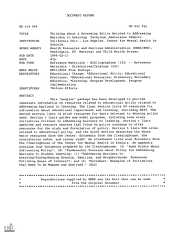 DOCUMENT RESUME UD 032 911 Thinking About & Accessing Policy Related to Addressing Barriers to Learning. Technical Assistanc