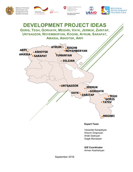 Development Project Ideas Goris, Tegh, Gorhayk, Meghri, Vayk