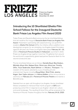 Introducing the 10 Shortlisted Ghetto Film School Fellows for the Inaugural Deutsche Bank Frieze Los Angeles Film Award 2020