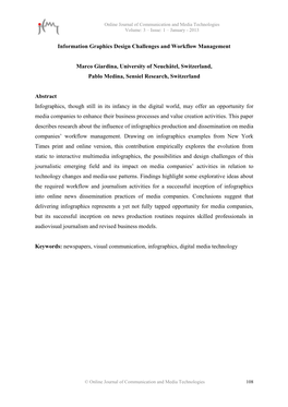 Information Graphics Design Challenges and Workflow Management Marco Giardina, University of Neuchâtel, Switzerland, Pablo Medi