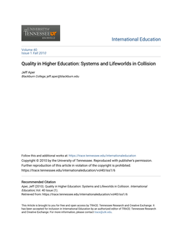 Quality in Higher Education: Systems and Lifeworlds in Collision