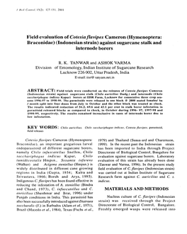 Hymenoptera: Braconidae) (Indonesian Strain) Against Sugarcane Stalk and Internode Borers