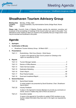 Agenda of Shoalhaven Tourism Advisory Group