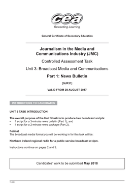 11408 GCSE CAT Journalism and the Media (Unit 3) (Part 1) 2018.Indd