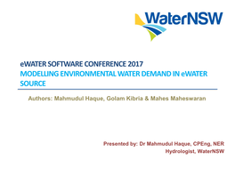 Ewater SOFTWARE CONFERENCE 2017 MODELLING ENVIRONMENTAL WATER DEMAND in Ewater SOURCE