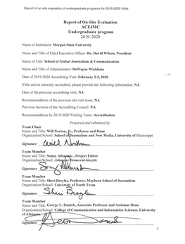 Report of On-Site Evaluation of Undergraduate Programs for 2019-2020 Visits