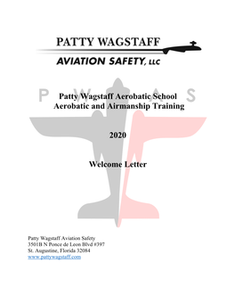 Patty Wagstaff Aerobatic School Aerobatic and Airmanship Training 2020 Welcome Letter