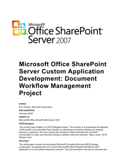 Microsoft Office Sharepoint Server Custom Application Development: Document Workflow Management Project