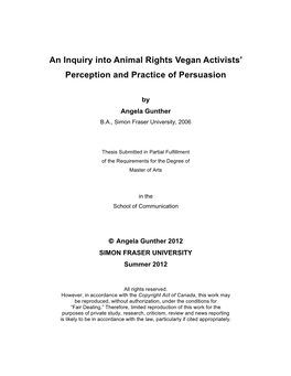 An Inquiry Into Animal Rights Vegan Activists' Perception and Practice of Persuasion