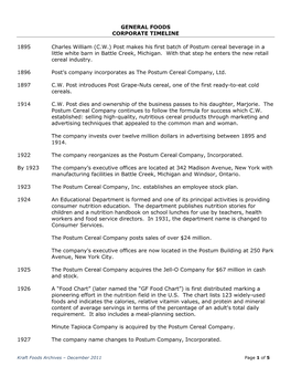 GENERAL FOODS CORPORATE TIMELINE 1895 Charles William