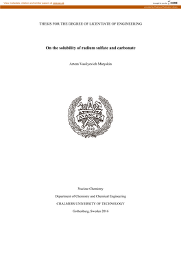 On the Solubility of Radium Sulfate and Carbonate