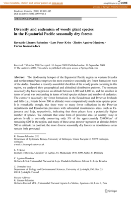 Diversity and Endemism of Woody Plant Species in the Equatorial Paciﬁc Seasonally Dry Forests